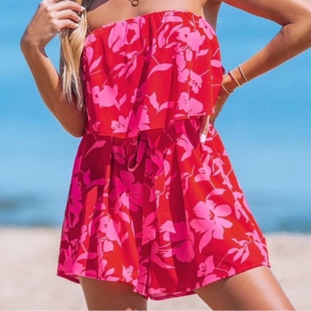 Cupshe NWT Red and Pink Floral Romper